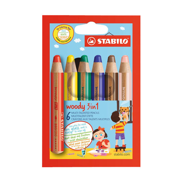 Crayons Woody 3-en-1 / Ensemble de 6 couleurs – Studio d'art Shuffle