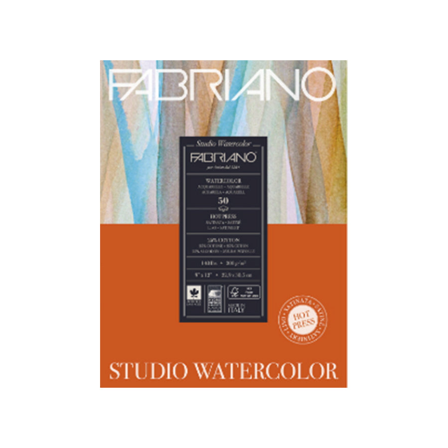 Papier aquarelle Studio de Fabriano / Pressé à chaud (hot press) / Fini satiné / 9 X 12" / 50 feuilles