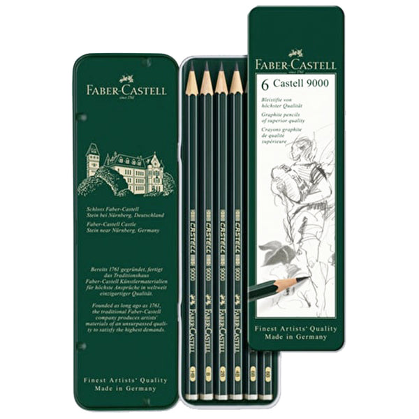 Crayons graphite Castell 9000, sélection pour artistes (Boitier de 6)