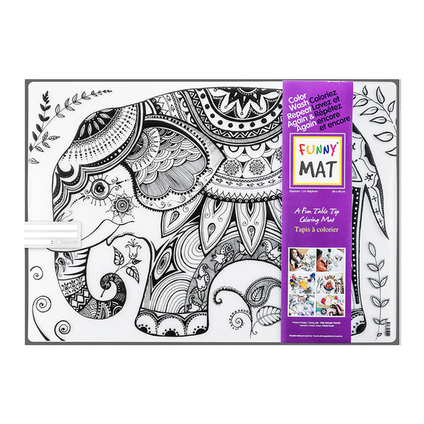 Tapis à colorier lavable Funny Mat ® / Éléphant zen - Studio d'art Shuffle